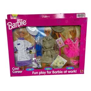 VTG 3 NEW BARBIE 1996 COOL CAREER Fashion CHEF, EXPLORER & BALLERINA Clothes LOT
